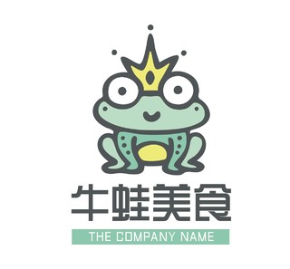 绿色卡通风格可爱牛蛙美食logo